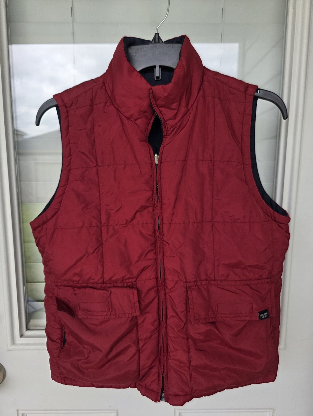 Abercrombie & Fitch Men Reversible Puffer Vest Navy Red Mens Sz M Full Zip Quilt